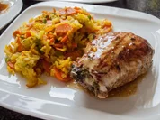 Putenschnitzel gefüllt dazu Gemüse-Curry-Reis - Rezept