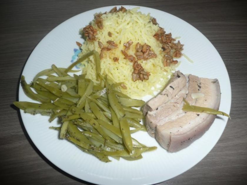 Schweinebauch, saure Bohnen und Kartoffelschnee - einfach - 81 kcal/100g