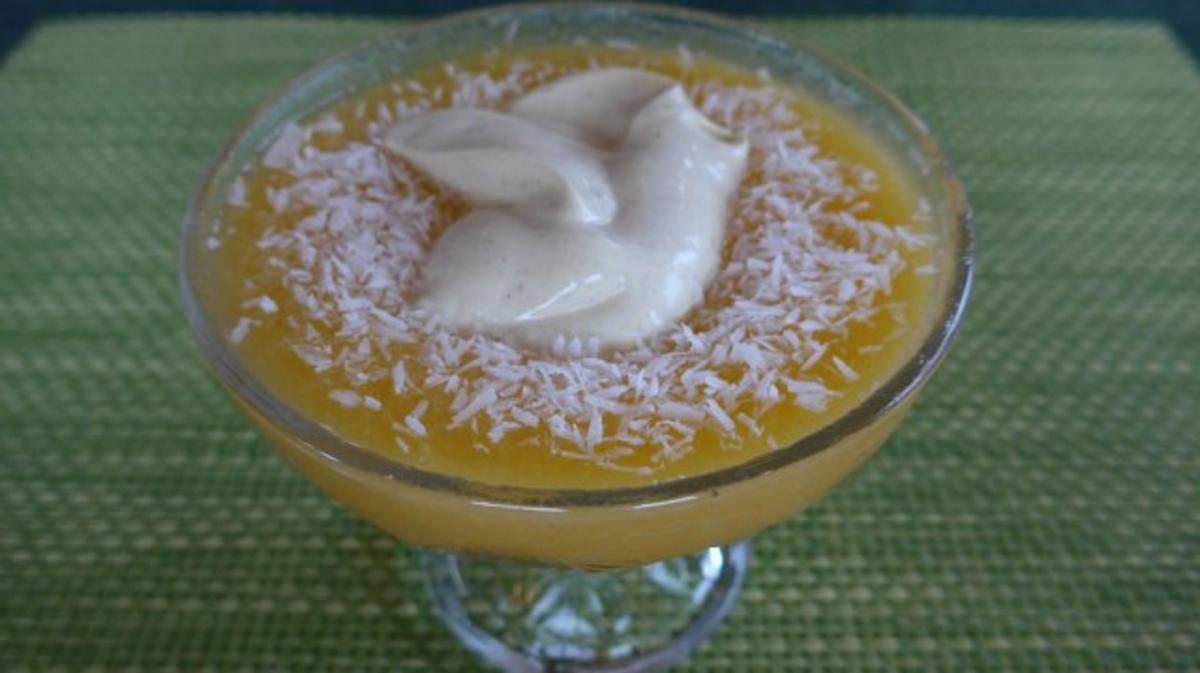 Dessert : Mangomus an Vanilie-Quark nach Budwig - Rezept