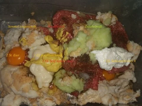 Fleisch: Frikadellen gefüllt mit Rosenkohl und Edamer, an einer Weißwein - Kapernsoße - Rezept - Bild Nr. 3