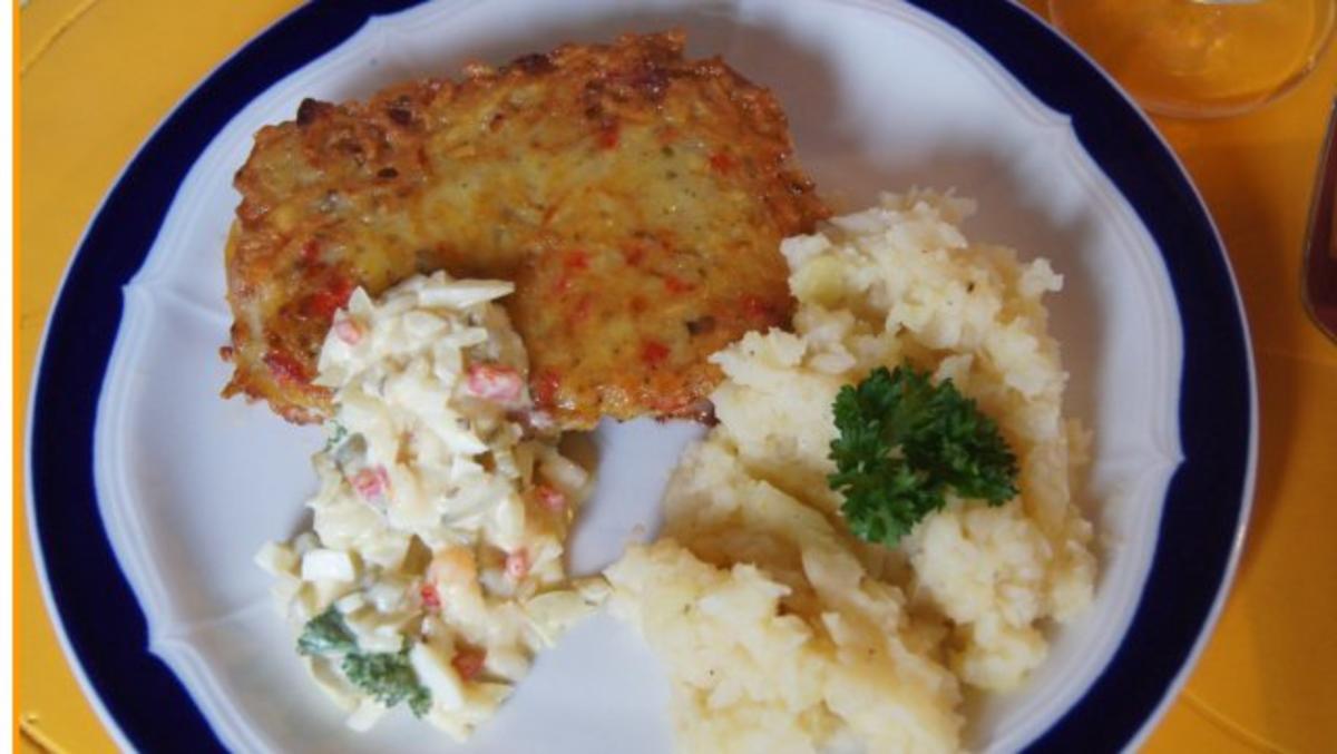 Minutensteaks mit Kartoffelpufferpanade, Selleriepüree und Tatarska
omacka - Rezept By MausVoh