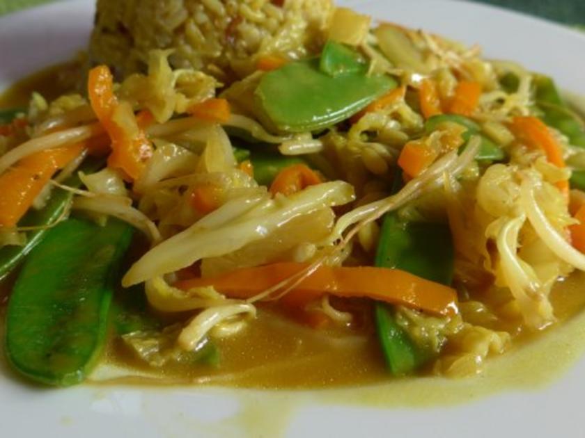 Wok Gemüse an Naturreis mit Kurkuma Rezept kochbar de