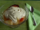 Dessert : Mischobst unter einem Vanilie-Quark nach Budwig - Rezept