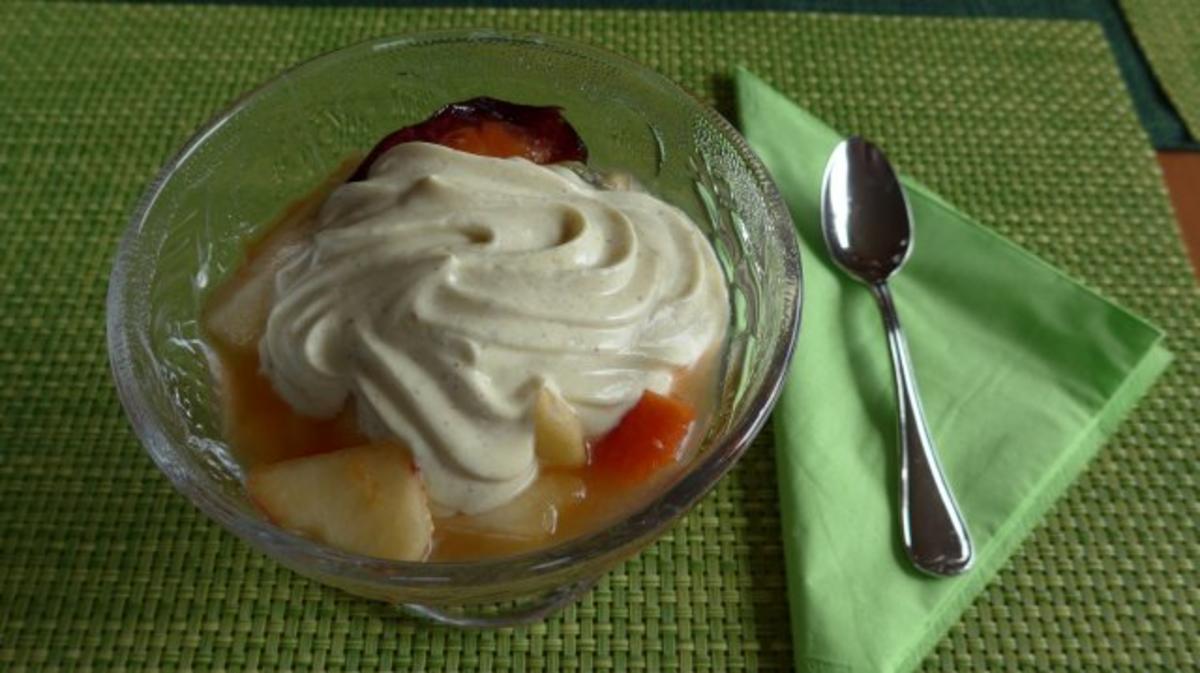 Bilder für Dessert : Mischobst unter einem Vanilie-Quark nach Budwig - Rezept