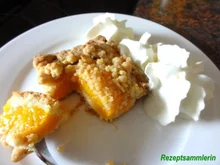 Rührteig:   PFIRSICH - KNUSPERSTREUSEL- Blechkuchen - Rezept