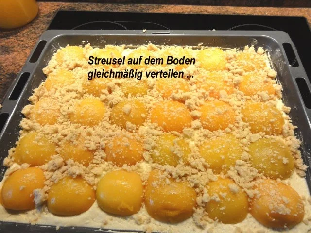 Rührteig:   PFIRSICH - KNUSPERSTREUSEL- Blechkuchen - Rezept - Bild Nr. 7