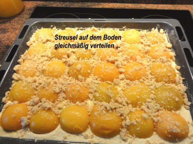 Rührteig: PFIRSICH - KNUSPERSTREUSEL- Blechkuchen - Rezept ...