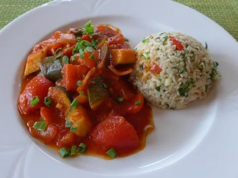 Bunter Reis im Duett mit Paprika - Ratatuollie - Rezept