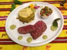 Rinderfilet auf Aztekentorte, dazu ein Ceviche aus Kaktusblättern - Rezept