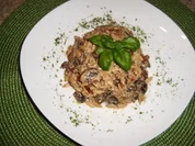 Champignon-Knoblauch-Reisnudel-Pfanne - Rezept
