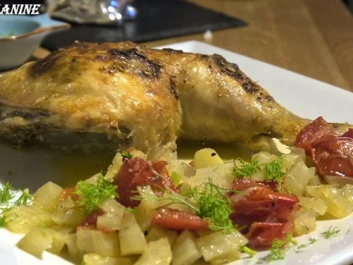 Rezept: Würzige Hähnchenschenkel auf Fenchel-Tomaten-Gemüse Würzige Hähnchenschenkel auf Fenchel-Tomaten-Gemüse - Rezept
