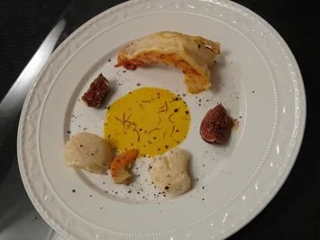 Gamba und Jakobsmuschel an Safransoße und Lavendelhonig karamellisierten Feigen - Rezept