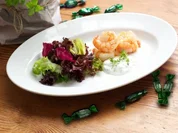 Gegrillte Riesengarnelen mit Bimenthol-Kräutersauce und Salatbouquet - Rezept