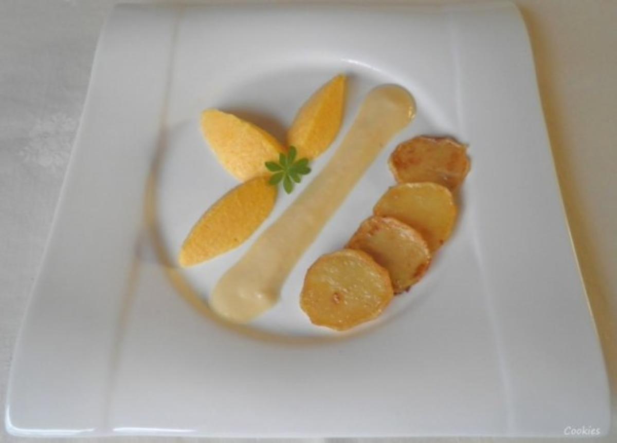 Karotten - Orangen - Mousse, Steckrüben - Apfel - Creme und karamellisierte Kartoffelchips - Rezept - Bild Nr. 13