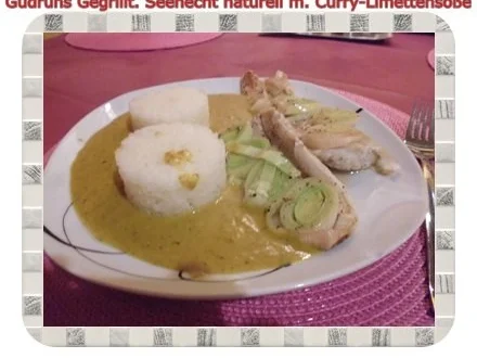 Rezept: Fisch: Gegrillter Seehecht naturell mit Curry-Limettensoße Fisch: Gegrillter Seehecht naturell mit Curry-Limettensoße - Rezept