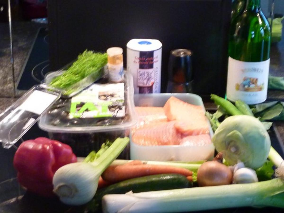 Lachs- Miesmuscheln auf Gemüse an Safransauce. - Rezept - Bild Nr. 3