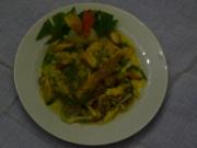 Lachs- Miesmuscheln auf Gemüse an Safransauce. - Rezept