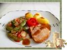 Kalbsbraten mit Mini Knackerbsen und tournierten Kartoffeln dazu - Rezept