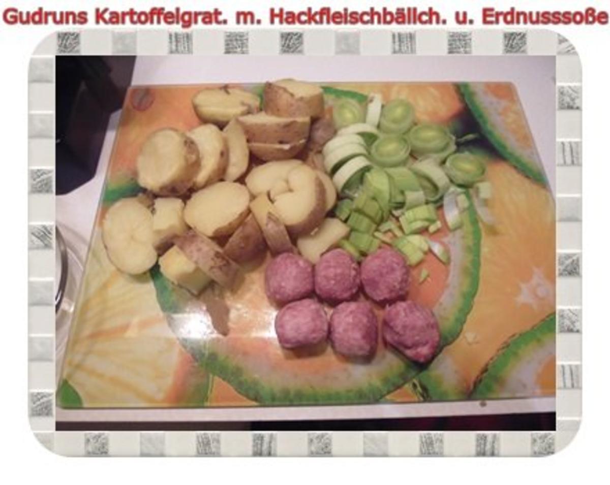 Kartoffeln: Kartoffelauflauf mit Hackfleischbällchen und Erdnusssoße - Rezept - Bild Nr. 4
