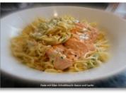 Linguine mit Käse-Schnittlauch-Sauce und Lachs - Rezept