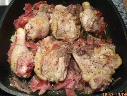 Rezept: Hähnchen in Cidre mit Kartoffeln und Erbsen Bild Nr. 4 Hähnchen in Cidre mit Kartoffeln und Erbsen - Rezept - Bild Nr. 4