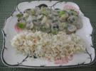 Champignon - Lauch in Kokosmilch mit Petersilie an Naturreis - Rezept