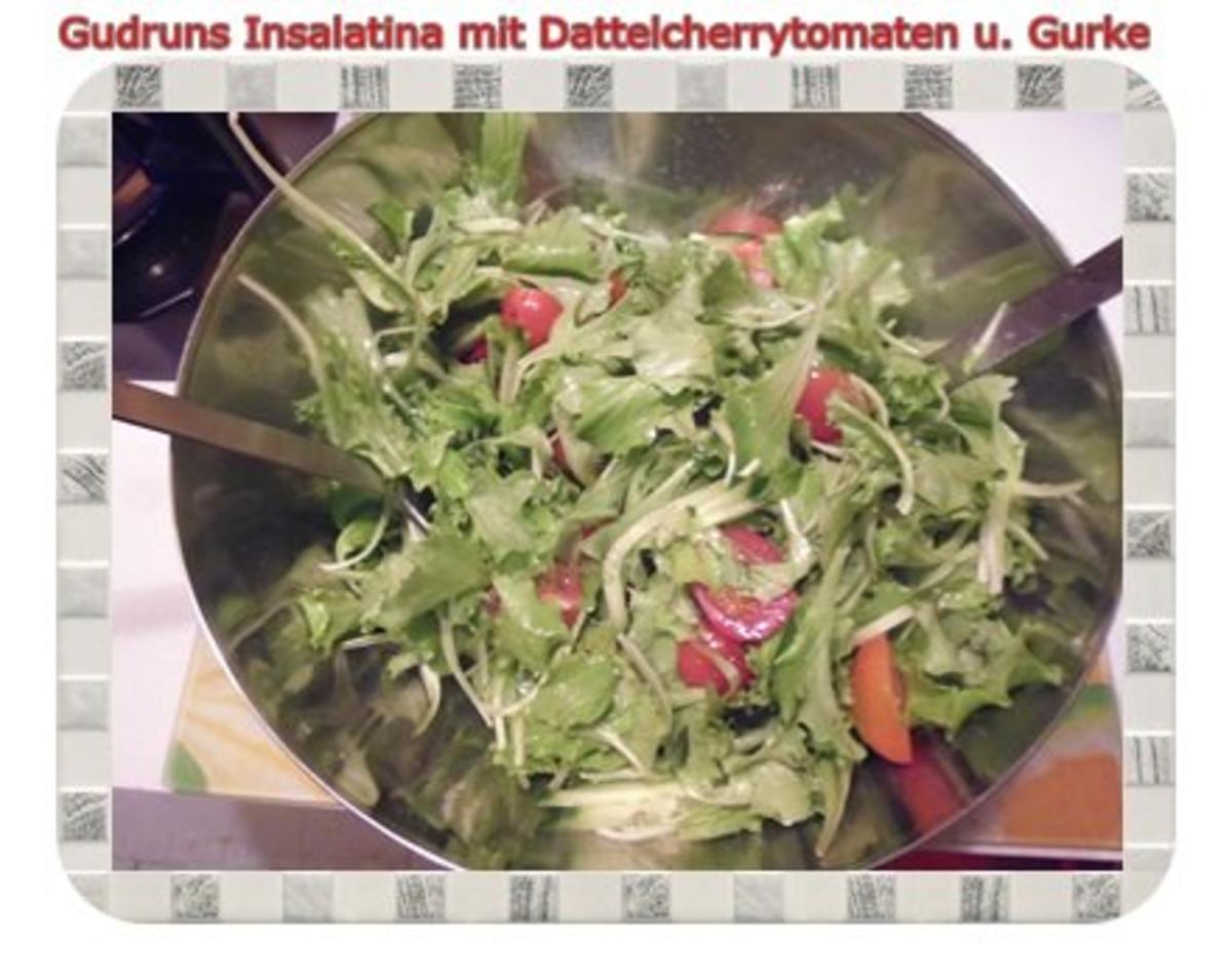 Salat: Insalatina mit Dattelcherrytomaten und Gurke in Honig-Senf-Orangendressing - Rezept - Bild Nr. 3
