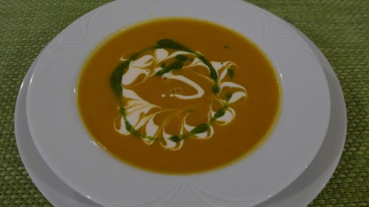 Kürbis - Sellerie - Suppe mit Minzöl - Rezept