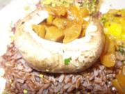 Mit Aprikosen gefüllter Portobello, Camargue Reis mit Erdnusschutney und Avocado Trüffel - Rezept