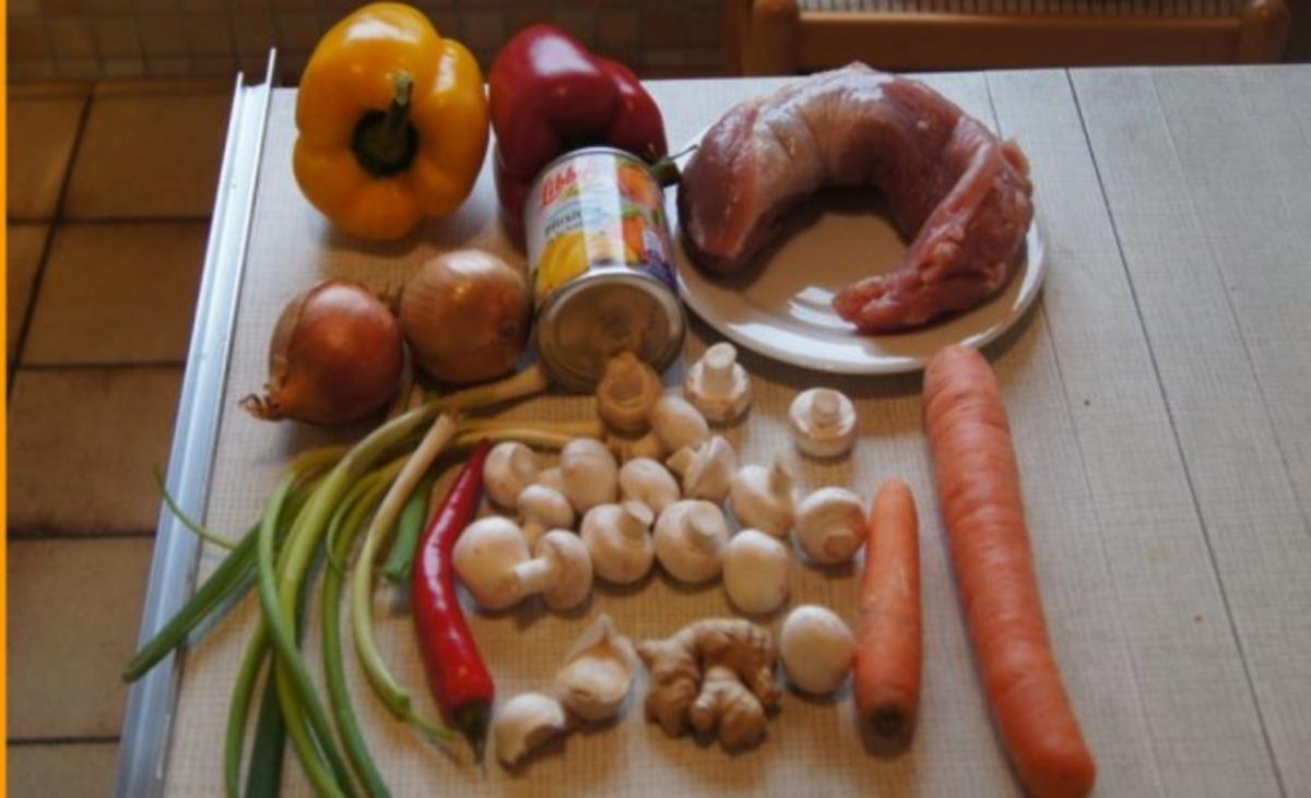 Schweinefilet süß-sauer mit Gemüse und Curry-Reis - Rezept - Bild Nr. 2
