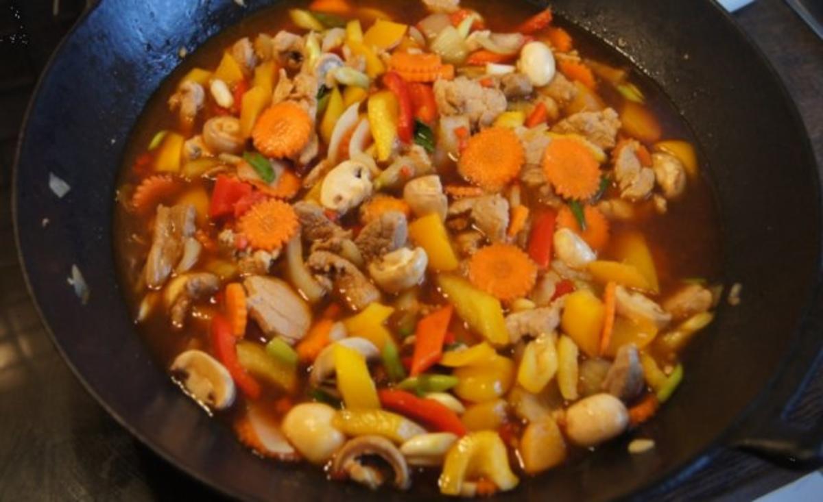 Schweinefilet süß-sauer mit Gemüse und Curry-Reis - Rezept - Bild Nr. 14