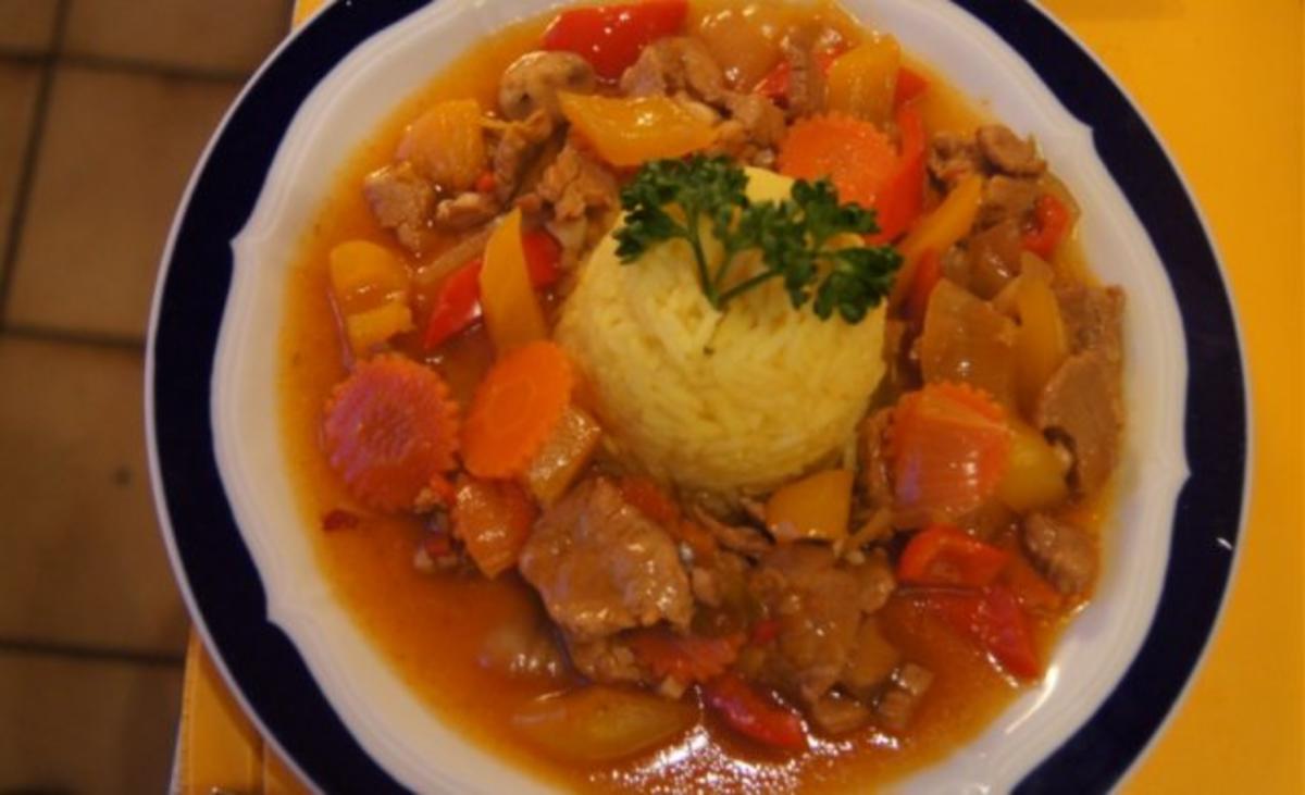 Schweinefilet süß-sauer mit Gemüse und Curry-Reis - Rezept - Bild Nr. 15