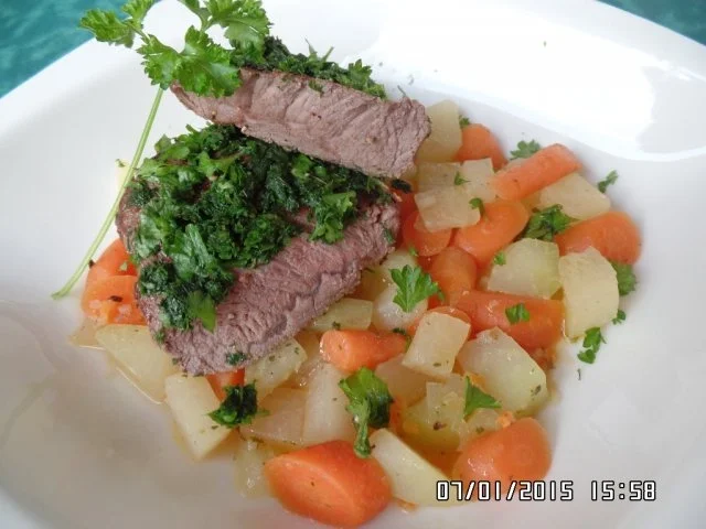 Kräuterfilet aus dem Ofen ,mit Kohlrabi-Möhren -Gemüse - Rezept