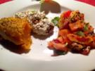 Papaya-Paprika-Salat, Papaya-Frischäse-Dip dazu eine Süßkartoffel - Rezept