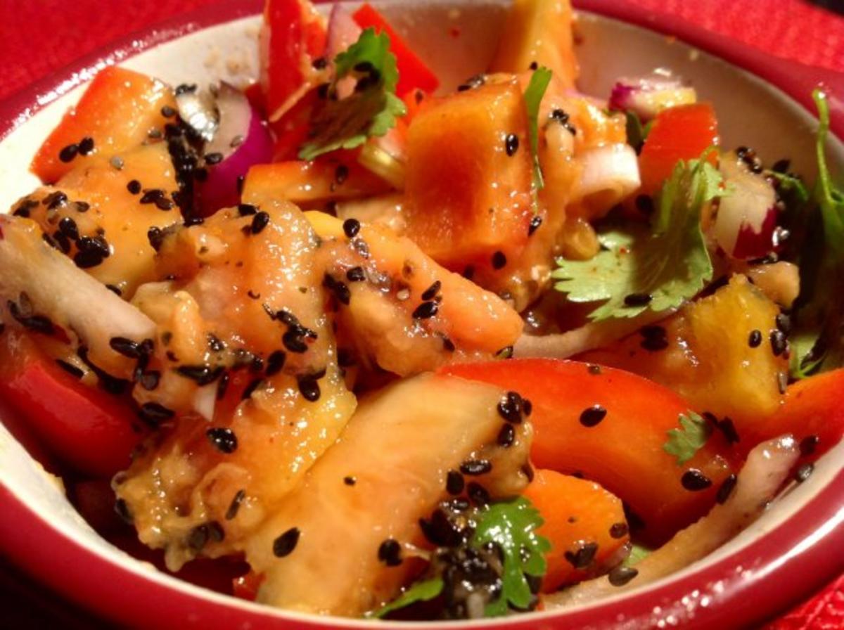Papaya-Paprika-Salat, Papaya-Frischäse-Dip dazu eine Süßkartoffel - Rezept - Bild Nr. 6