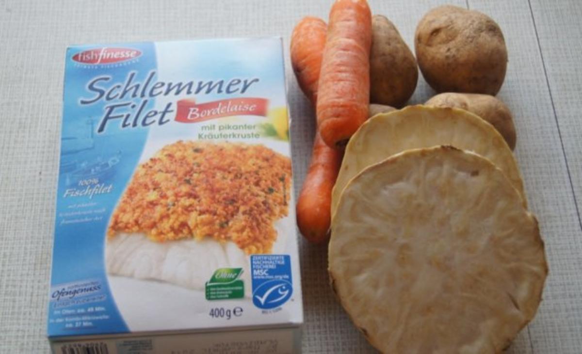 Schlemmer Filet mit Möhren-Kartoffelstampf und Sellerieschnitzel - Rezept - Bild Nr. 2