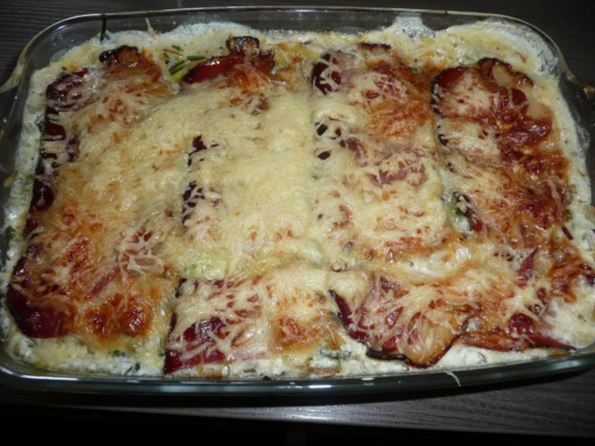 Bilder für Hütten - Gratin mit Südtiroler Schinken und einem Stamperl Schnaps. - Rezept