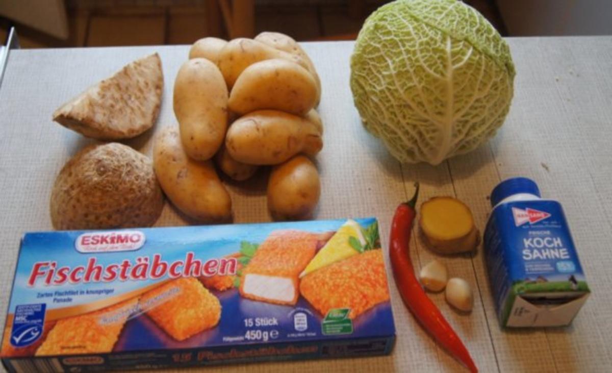 Fischstäbchen mit Sahnewirsing und Sellerie-Kartoffelstampf - Rezept - Bild Nr. 2