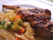Fleisch: Geschmortes Kaninchen auf Gemüsebett - Rezept