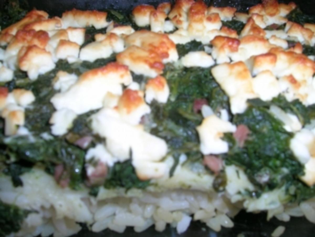 Pangasius auf Reisbett mit Spinat und Feta überbacken - Rezept