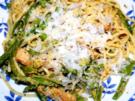 Spagetti mit grünem Gemüse und Schnitzelstreifen - Rezept