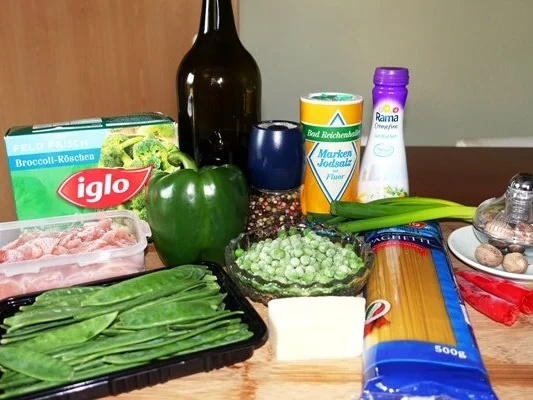 Rezept: Spagetti mit grünem Gemüse und Schnitzelstreifen Bild Nr. 2 Spagetti mit grünem Gemüse und Schnitzelstreifen - Rezept - Bild Nr. 2