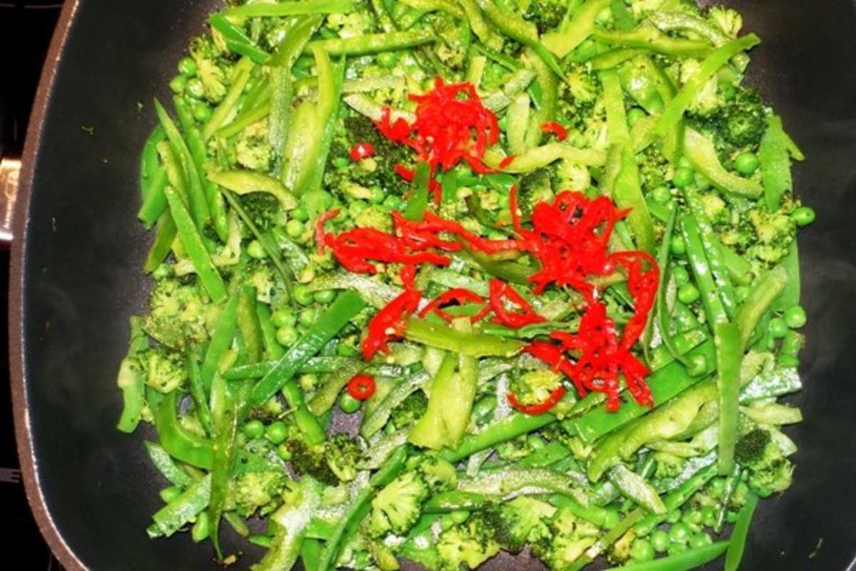 Spagetti mit grünem Gemüse und Schnitzelstreifen - Rezept - Bild Nr. 7