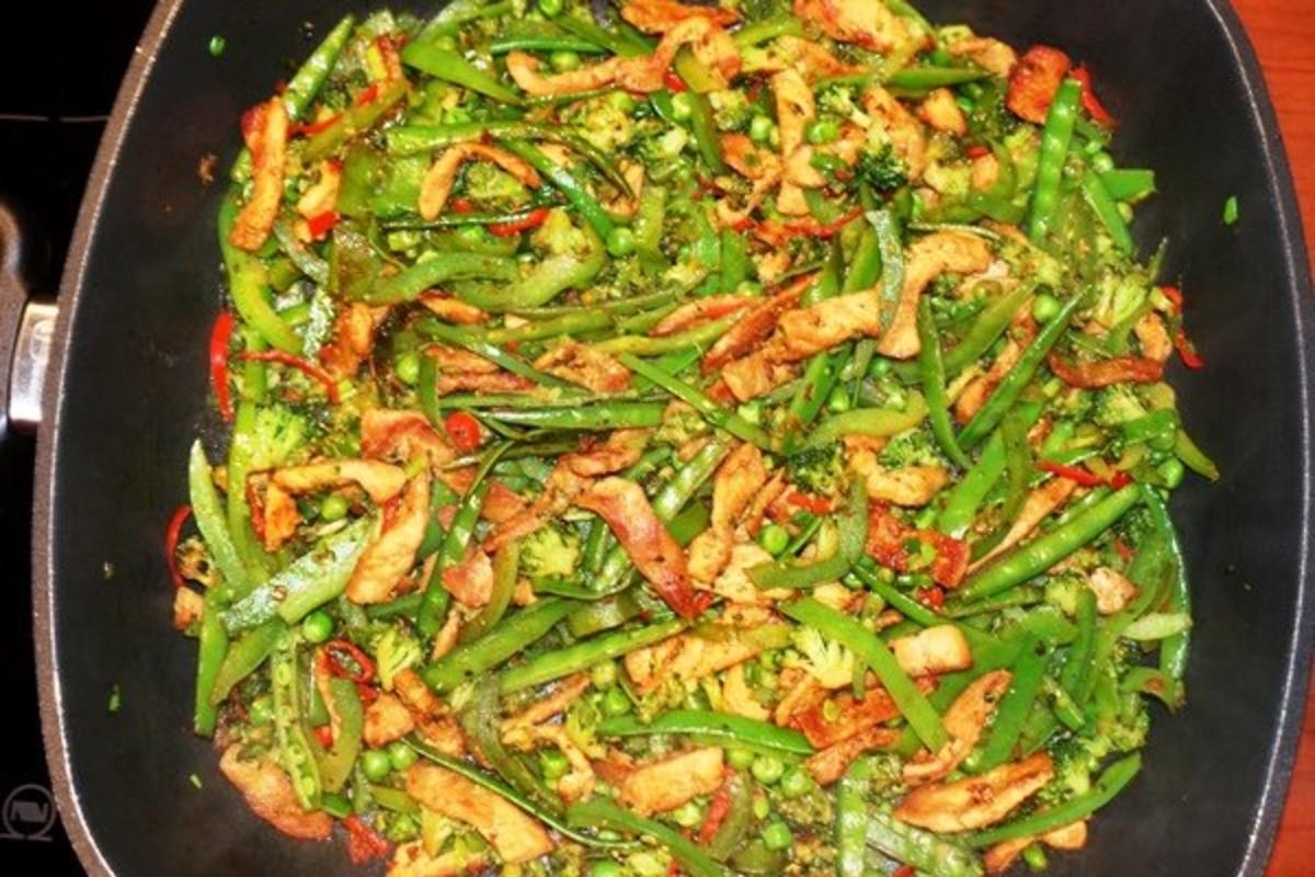Spagetti mit grünem Gemüse und Schnitzelstreifen - Rezept - Bild Nr. 8