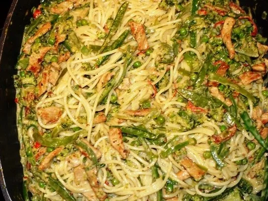 Rezept: Spagetti mit grünem Gemüse und Schnitzelstreifen Bild Nr. 11 Spagetti mit grünem Gemüse und Schnitzelstreifen - Rezept - Bild Nr. 11