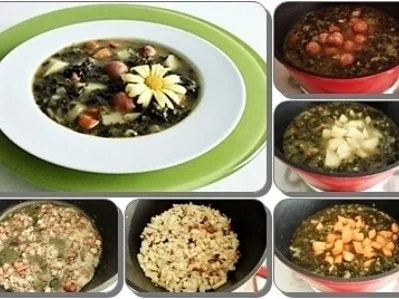 Grünkohlsuppe mit WM- Mini- Balls Würstchen  und mit Gänseblümchen garniert - Rezept - Bild Nr. 3