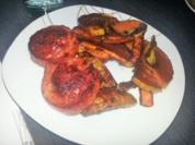 Karamellisiertes Blechgemüse meets Jagdwurst aus der Pfanne - Rezept