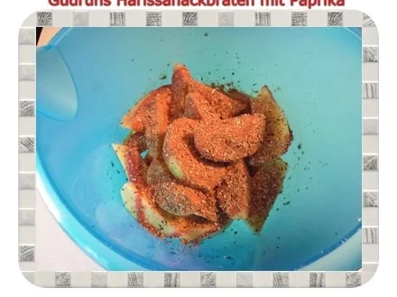 Hackfleisch: Dekus-Hackbraten mit Harissa-Tomatensoße und Cajunofenkartoffeln - Rezept - Bild Nr. 5