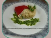 Tapa   Pimientos mit Ziegenkäse-Zucchinifüllung,Kartoffelselleriepüree und Rucolapesto - Rezept