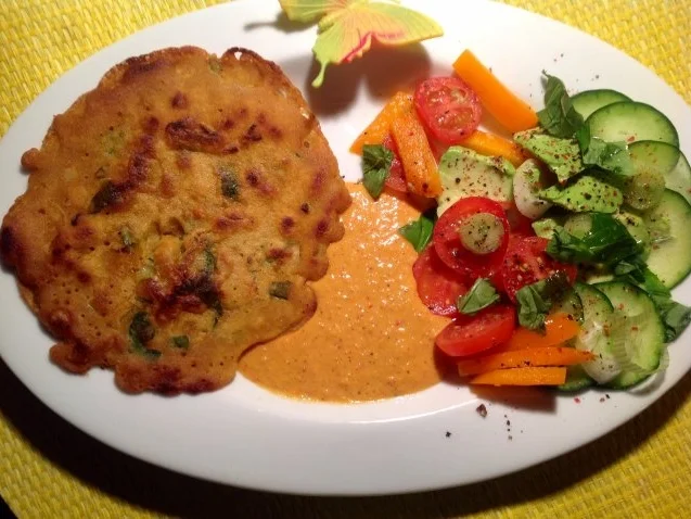 Maisfladen und ein Nuss-Chili-Dip - Rezept